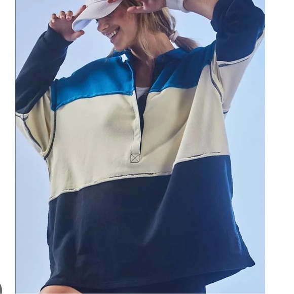 Free People Tops - Free People FP Movement Freda Polo Rugby Tunic Pullover Sweatshirt Blue